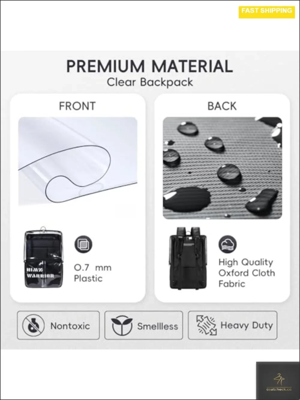 Heavy Duty Clear Backpack for Men Adults with Reinforced Straps, Laptop Bag
